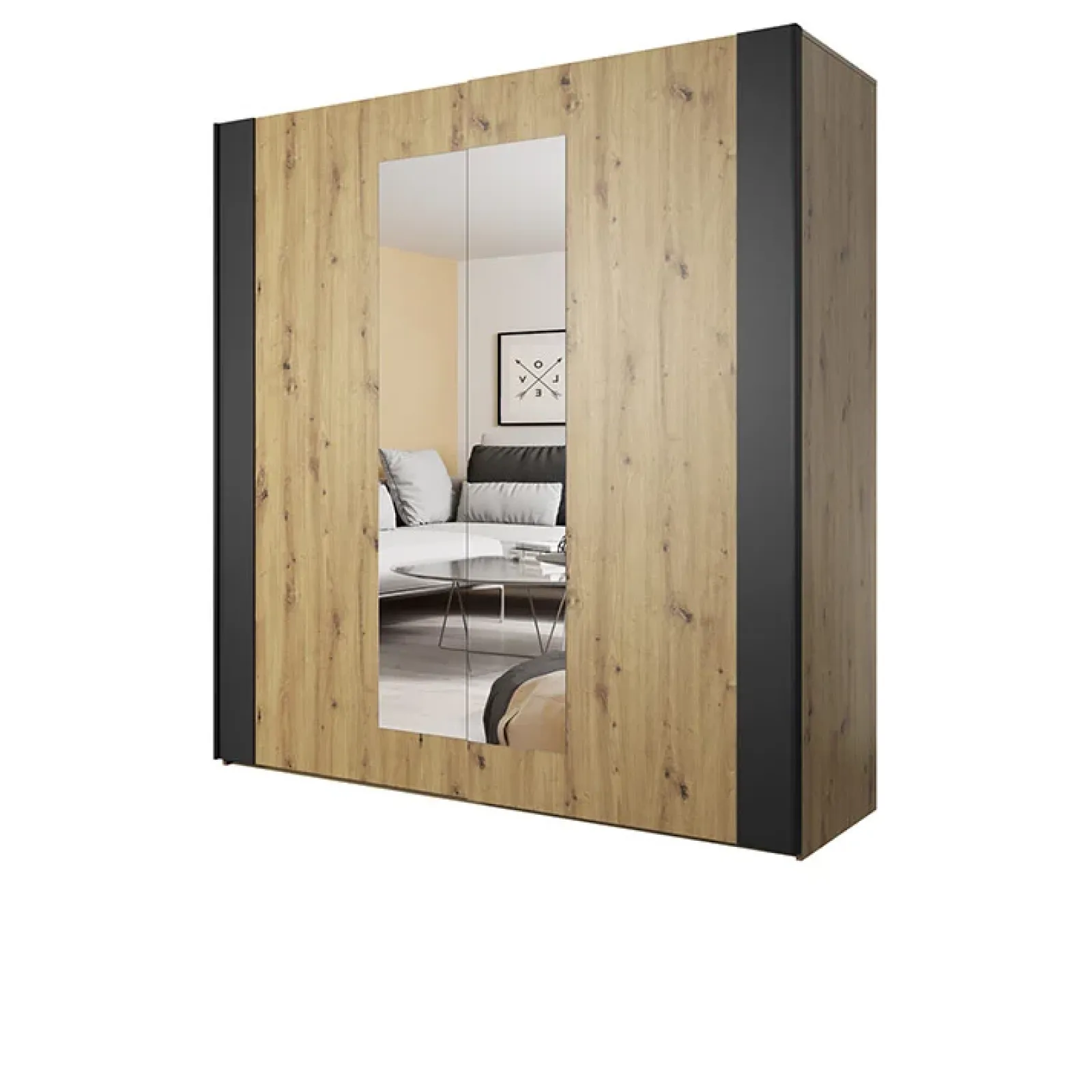 Garnero Arredamenti Armadio Ante A Specchio|Armadio Ante Scorrevoli-Armadio 200x213h cm 2 ante scorrevoli nero Vulcano Rovere