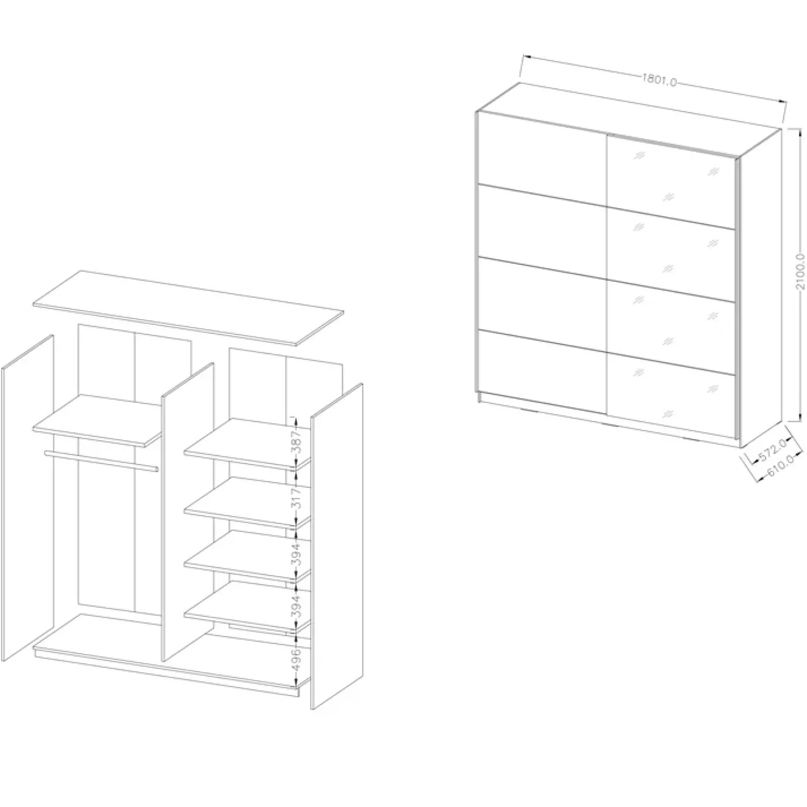 Garnero Arredamenti Armadio Ante A Specchio|Armadio Ante Scorrevoli-Armadio 180x210h cm 2 ante scorrevoli Pascal Gihome® Bianco Opaco