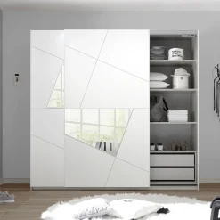 Garnero Arredamenti Armadio Ante A Specchio|Armadio Ante Scorrevoli-Armadio 243x230h cm 2 ante scorrevoli bianco frassinato opaco con serigrafia e specchio Olimpo