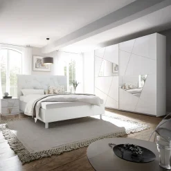 Garnero Arredamenti Armadio Ante A Specchio|Armadio Ante Scorrevoli-Armadio 243x230h cm 2 ante scorrevoli bianco frassinato opaco con serigrafia e specchio Olimpo