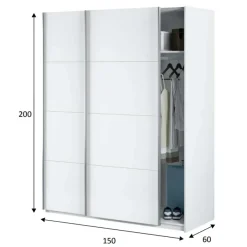 Garnero Arredamenti Armadio Cameretta|Armadio Ante Scorrevoli-Armadio 150X200h cm 2 ante scorrevoli bianco opaco Taylor