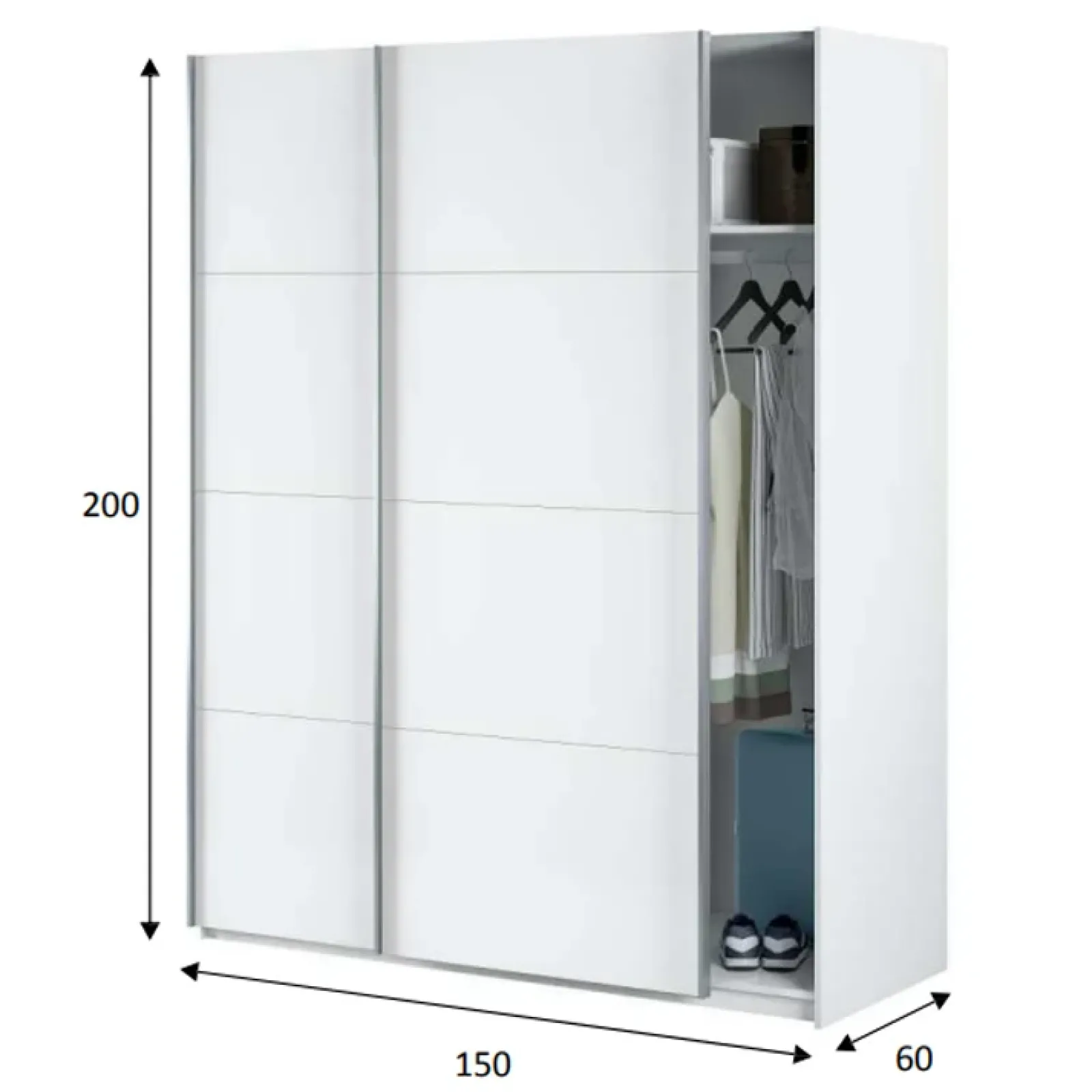 Garnero Arredamenti Armadio Cameretta|Armadio Ante Scorrevoli-Armadio 150X200h cm 2 ante scorrevoli bianco opaco Taylor