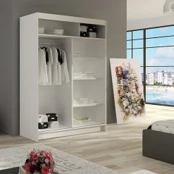 Garnero Arredamenti Armadio Ante Scorrevoli|Guardaroba-Armadio 150x200h cm 2 ante scorrevoli bianco con led Tancredi