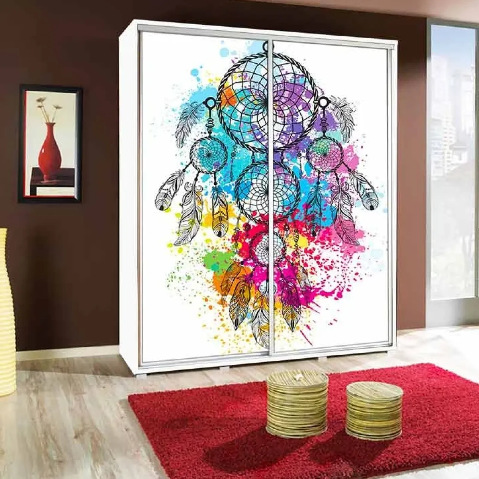 Garnero Arredamenti Armadio Ante Scorrevoli|Guardaroba-Armadio 155x215h cm 2 ante scorrevoli moderno Eliot Stampa Acchiappasogni