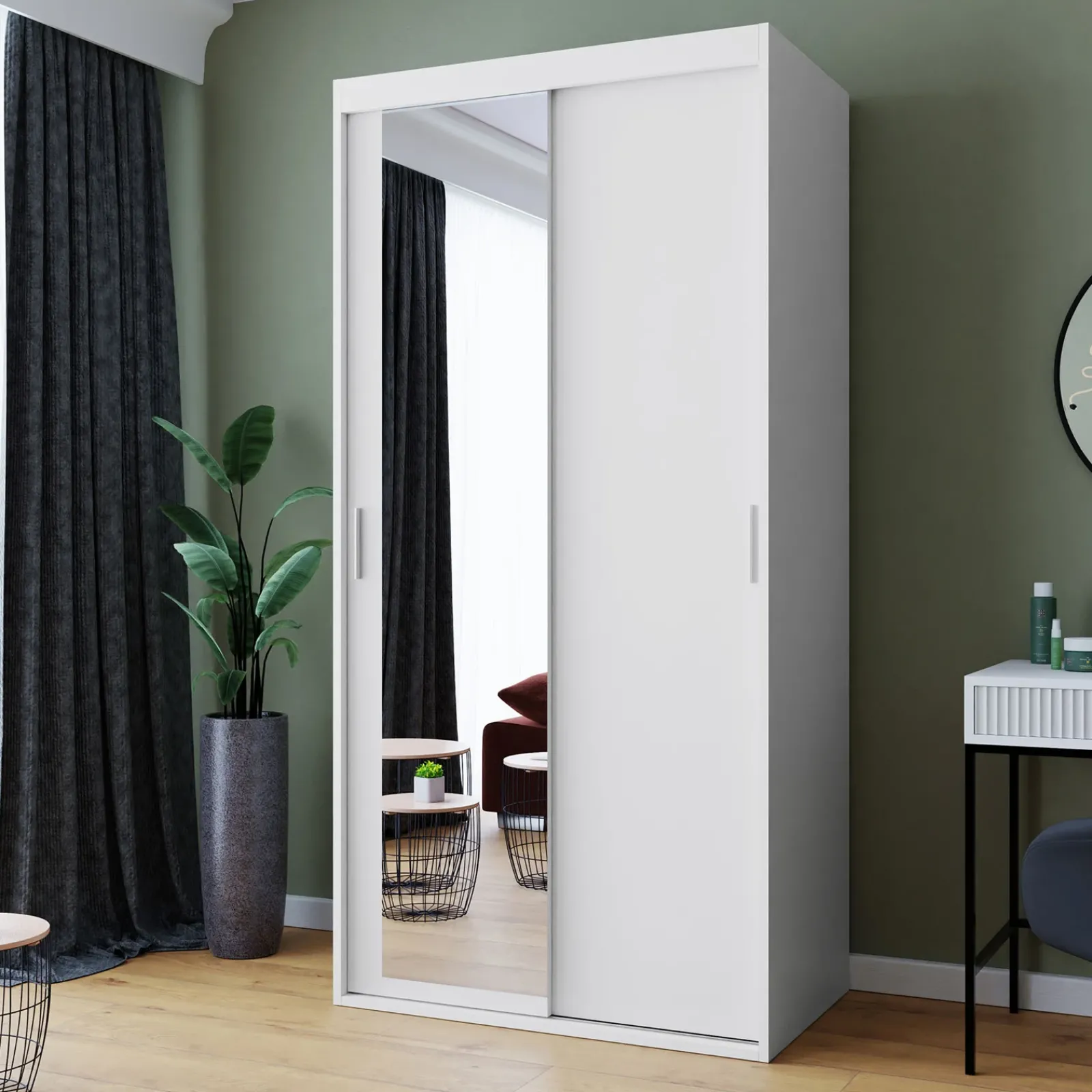 Garnero Arredamenti Armadio Ante Scorrevoli-Armadio 100x205h cm 2 ante scorrevoli con specchio bianco Boselia