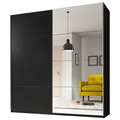 Garnero Arredamenti Armadio Ante A Specchio|Armadio Ante Scorrevoli-Armadio 180x210h cm 2 ante scorrevoli con specchio nero Pascal Gihome® Nero Opaco