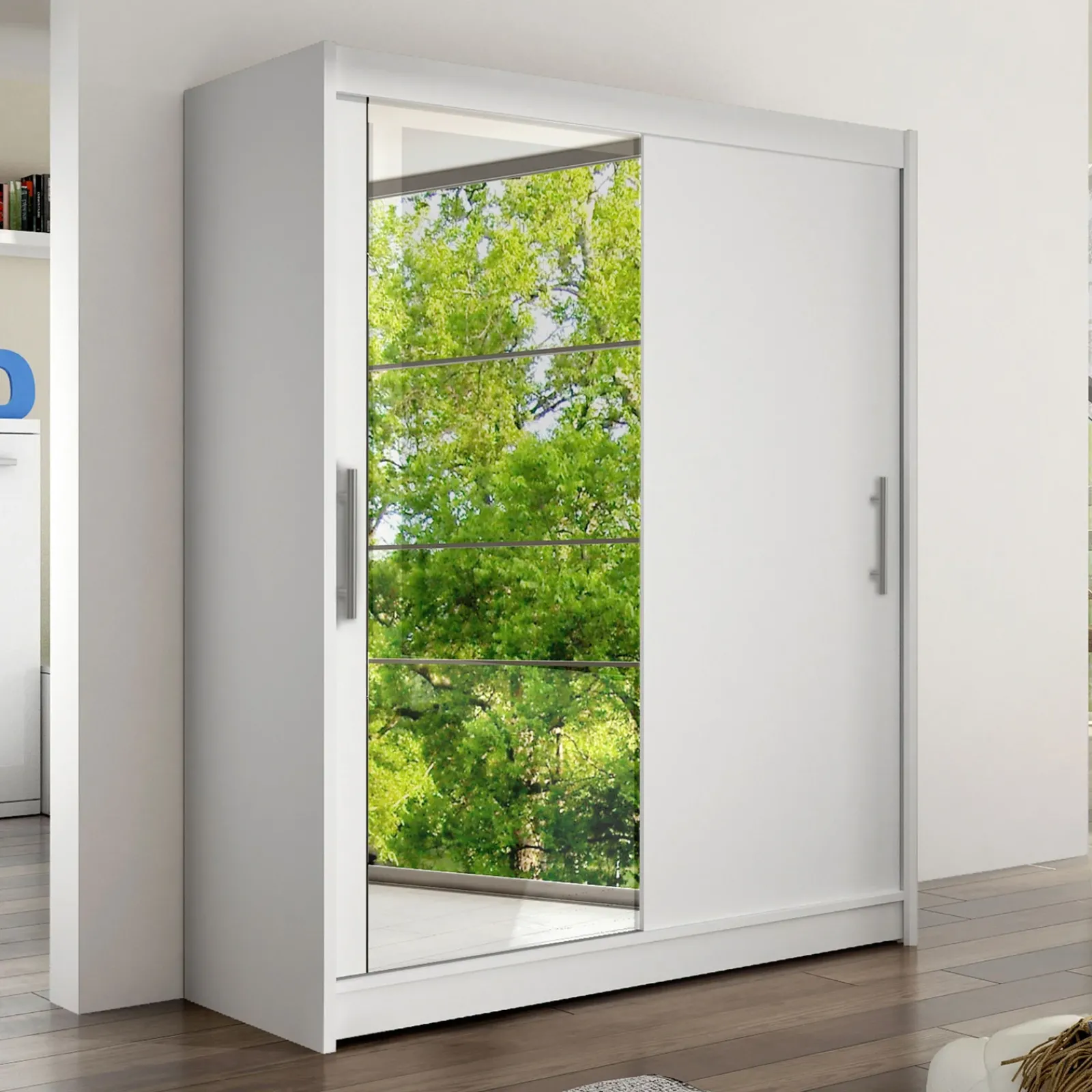 Garnero Arredamenti Armadio Ante Scorrevoli-Armadio 150x200h cm 2 ante scorrevoli con specchio moderno bianco Lunysia