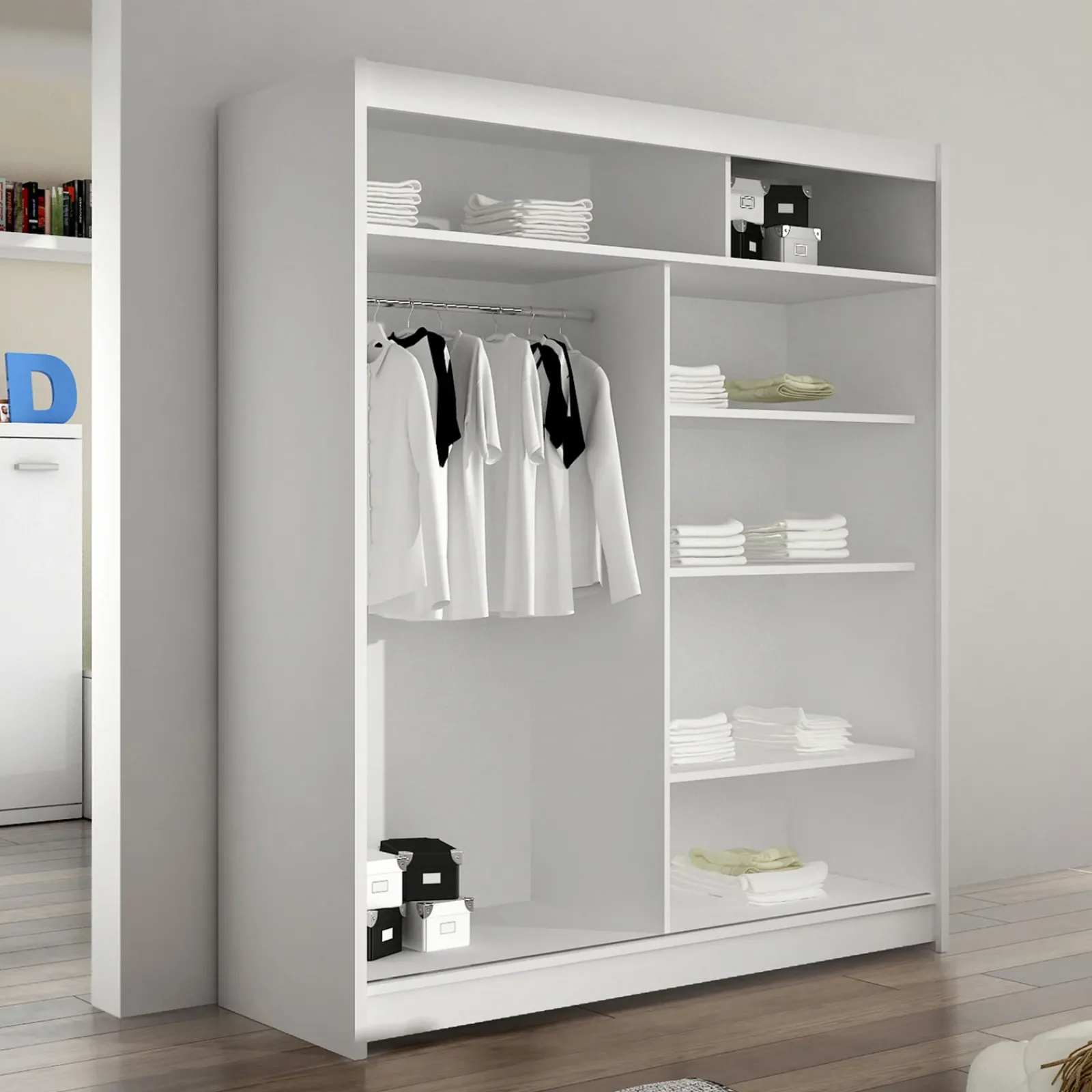 Garnero Arredamenti Armadio Ante Scorrevoli-Armadio 150x200h cm 2 ante scorrevoli con specchio moderno bianco Lunysia