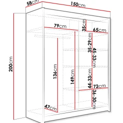 Garnero Arredamenti Armadio Ante Scorrevoli-Armadio 150x200h cm 2 ante scorrevoli con specchio moderno bianco Lunysia