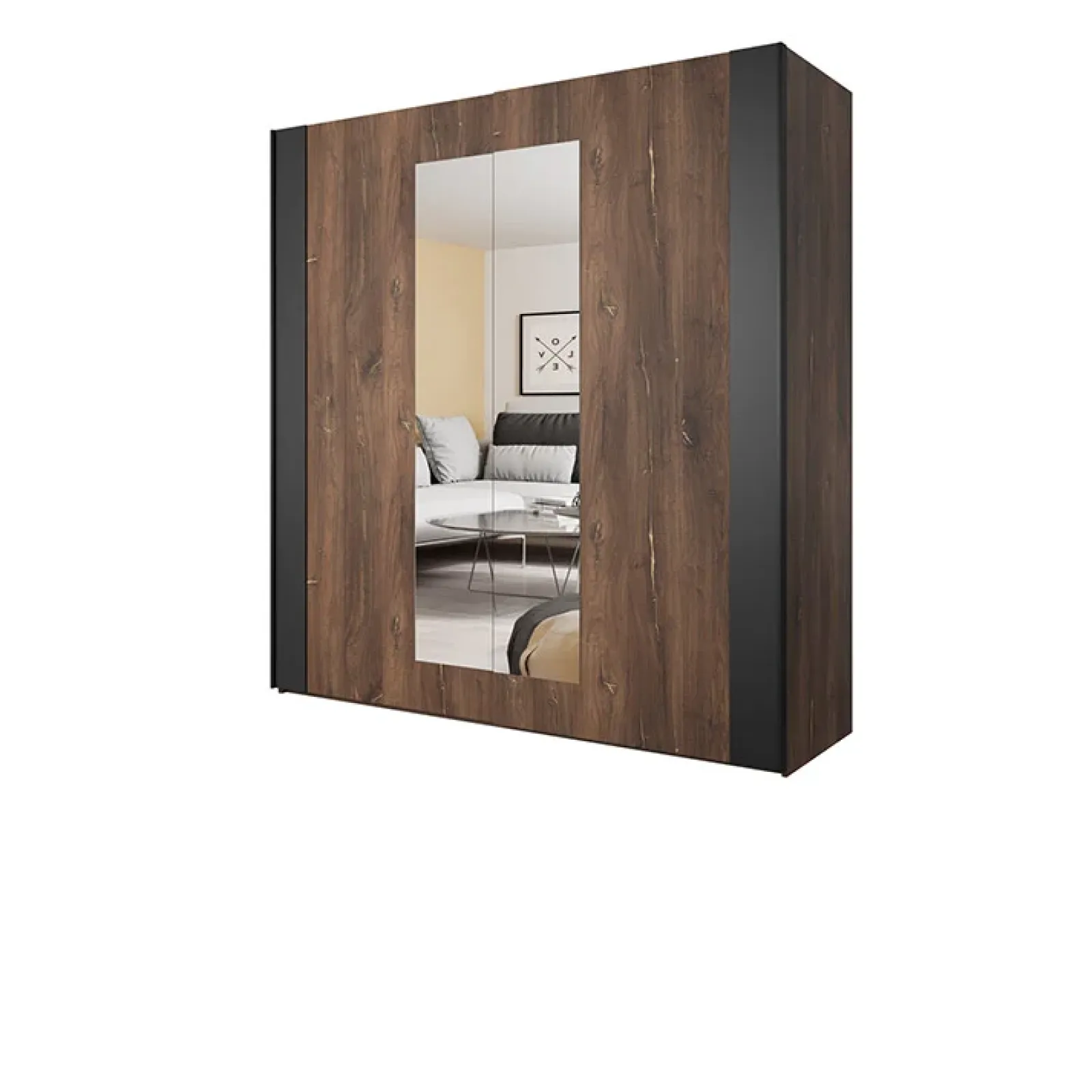 Garnero Arredamenti Armadio Ante A Specchio|Armadio Ante Scorrevoli-Armadio 200x213h cm 2 ante scorrevoli quercia scuro nero Vulcano Noce