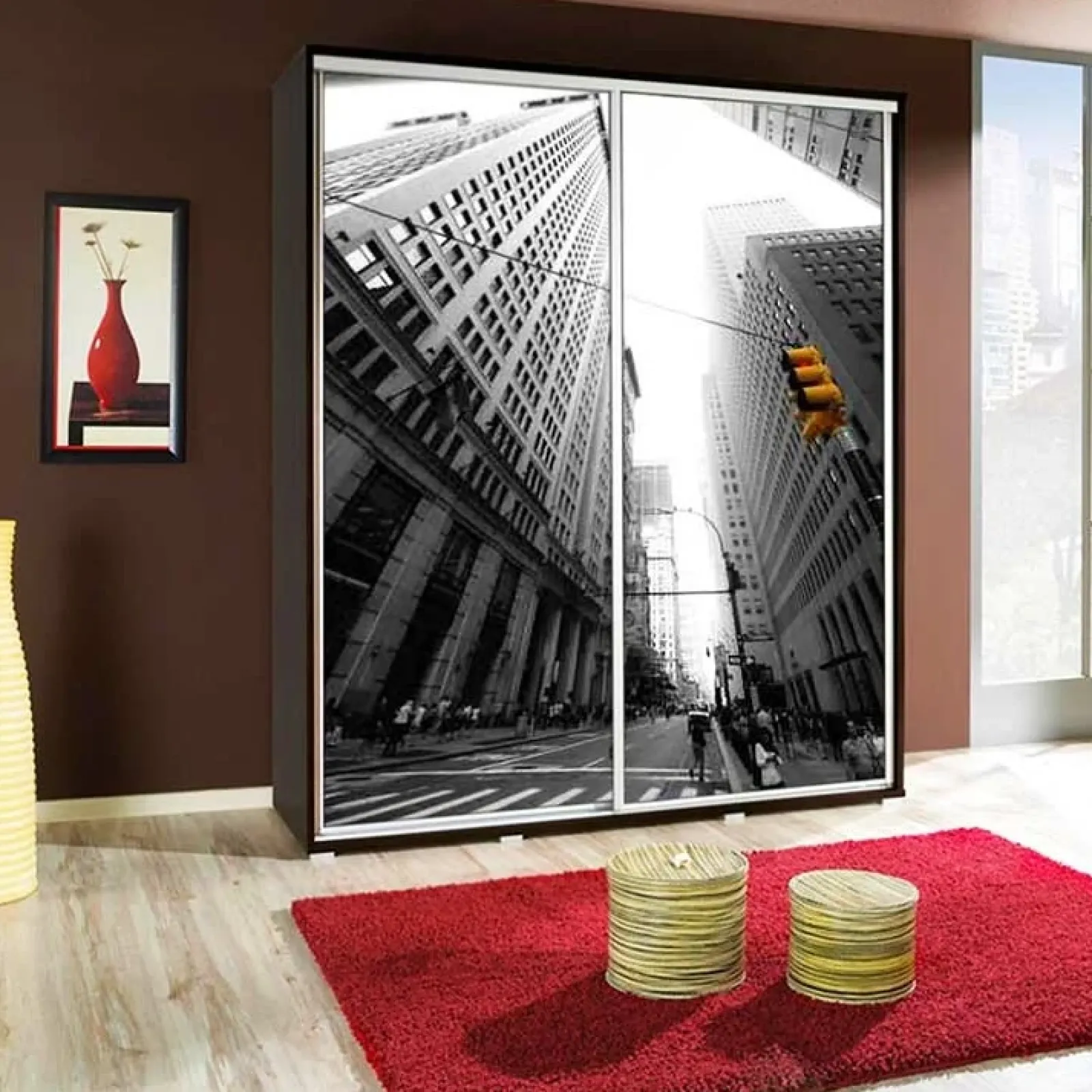 Garnero Arredamenti Armadio Ante Scorrevoli|Guardaroba-Armadio 155x215h cm 2 ante scorrevoli moderno Eliot Stampa Skyline