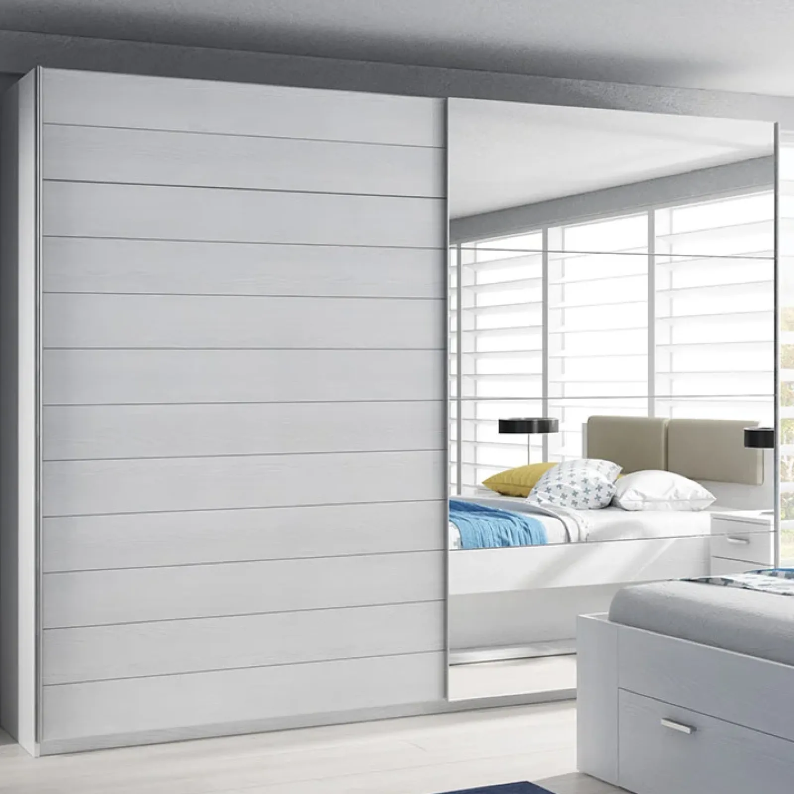 Garnero Arredamenti Armadio Ante A Specchio|Armadio Ante Scorrevoli-Armadio 270x210h cm 2 ante scorrevoli con specchio Cortina Gihome® Bianco Frassinato