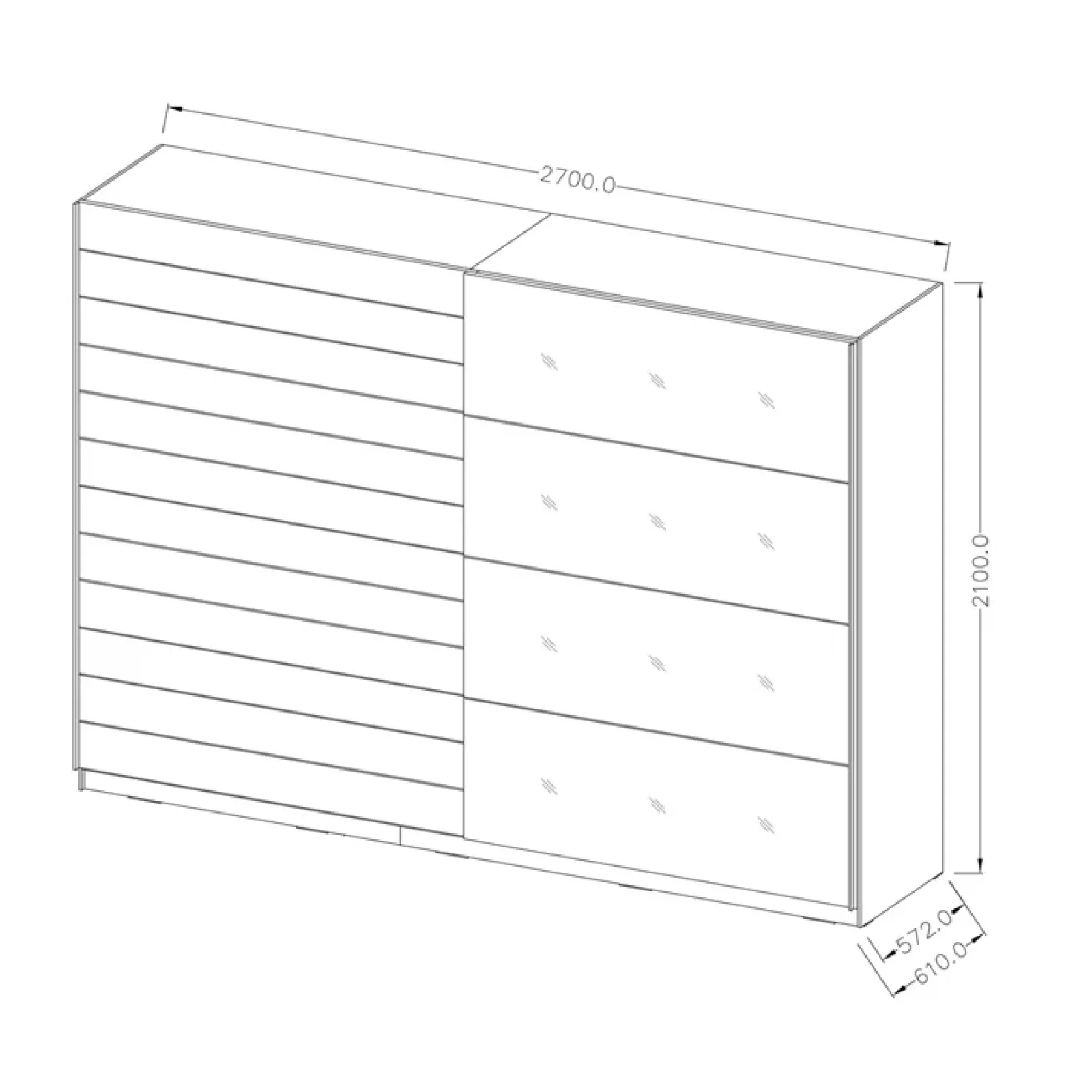 Garnero Arredamenti Armadio Ante A Specchio|Armadio Ante Scorrevoli-Armadio 270x210h cm 2 ante scorrevoli con specchio Cortina Gihome® Bianco Frassinato