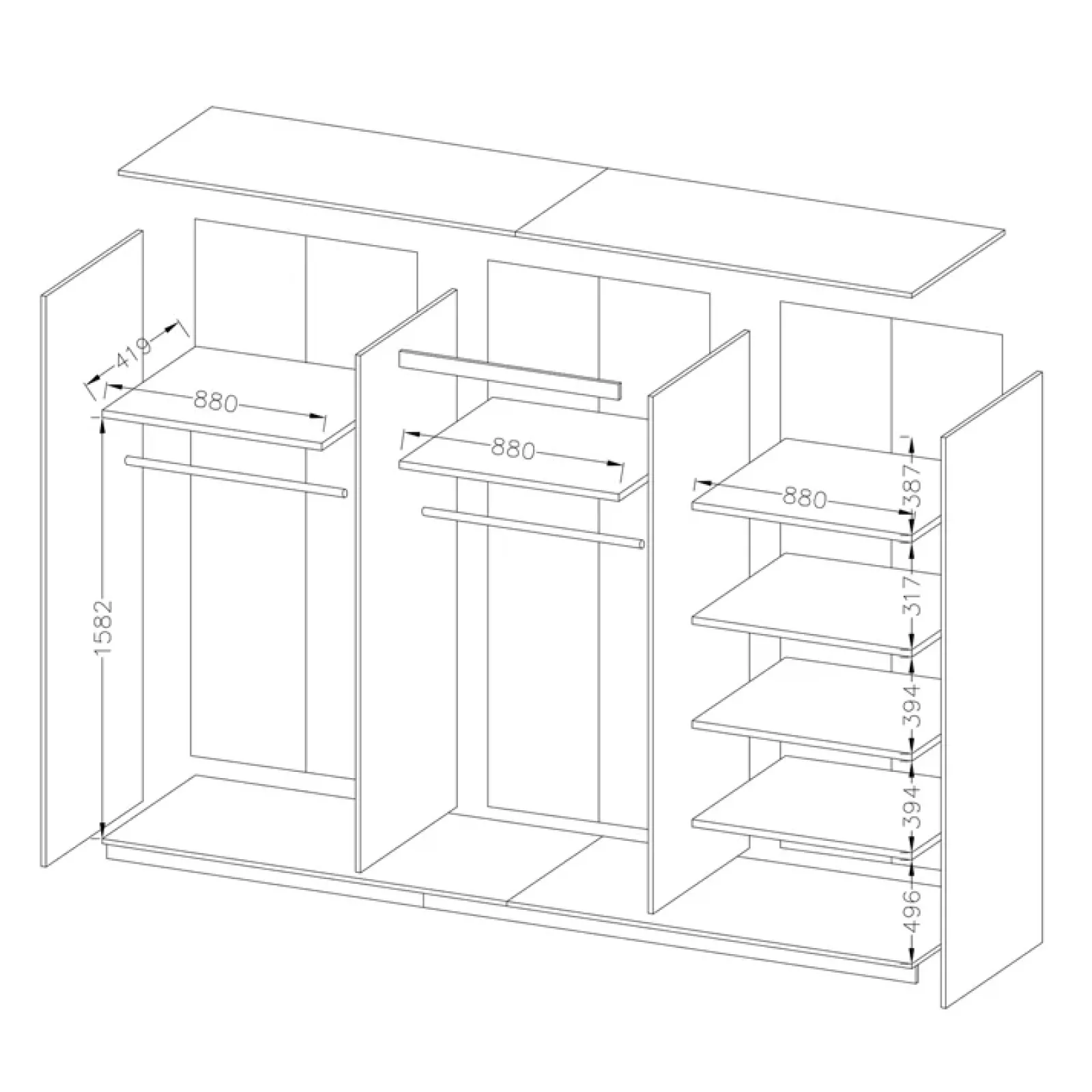 Garnero Arredamenti Armadio Ante A Specchio|Armadio Ante Scorrevoli-Armadio 270x210h cm 2 ante scorrevoli con specchio Cortina Gihome® Bianco Frassinato