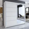 Garnero Arredamenti Armadio Ante Scorrevoli-Armadio 180x215h cm 2 ante scorrevoli con specchio laterale bianco opaco Karl