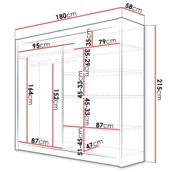 Garnero Arredamenti Armadio Ante Scorrevoli-Armadio 180x215h cm 2 ante scorrevoli con specchio laterale bianco opaco Karl