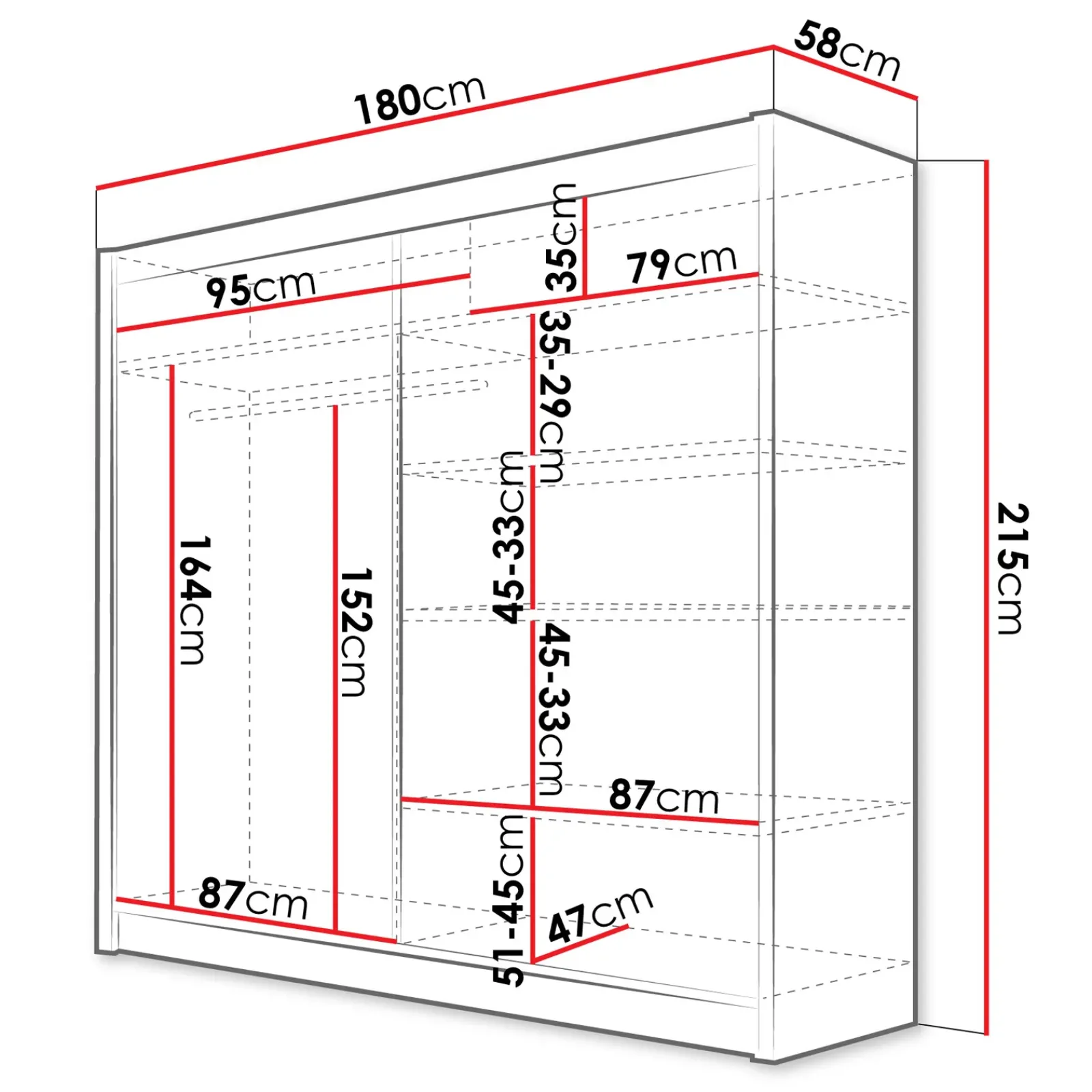 Garnero Arredamenti Armadio Ante Scorrevoli-Armadio 180x215h cm 2 ante scorrevoli con specchio laterale bianco opaco Karl