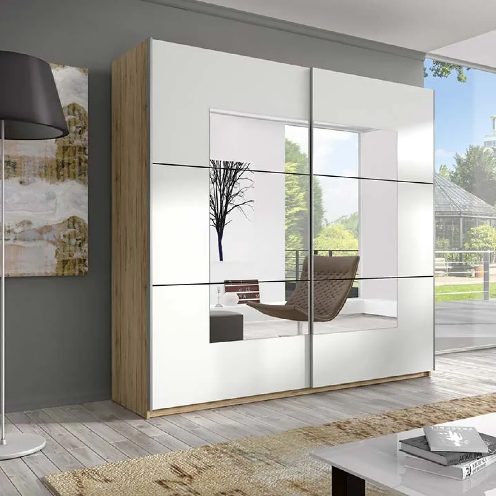 Garnero Arredamenti Armadio Ante A Specchio|Armadio Ante Scorrevoli-Armadio 221x210h cm 2 ante scorrevoli rovere bianco opaco Logan Gihome®