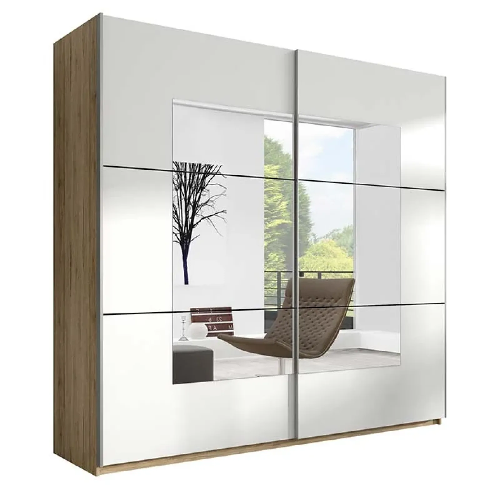 Garnero Arredamenti Armadio Ante A Specchio|Armadio Ante Scorrevoli-Armadio 221x210h cm 2 ante scorrevoli rovere bianco opaco Logan Gihome®