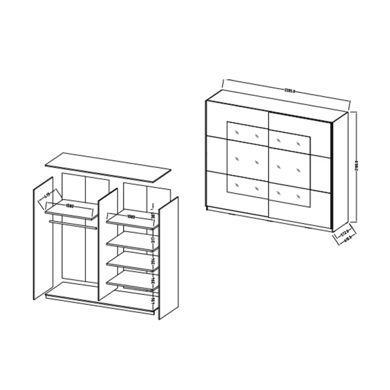 Garnero Arredamenti Armadio Ante A Specchio|Armadio Ante Scorrevoli-Armadio 221x210h cm 2 ante scorrevoli rovere bianco opaco Logan Gihome®