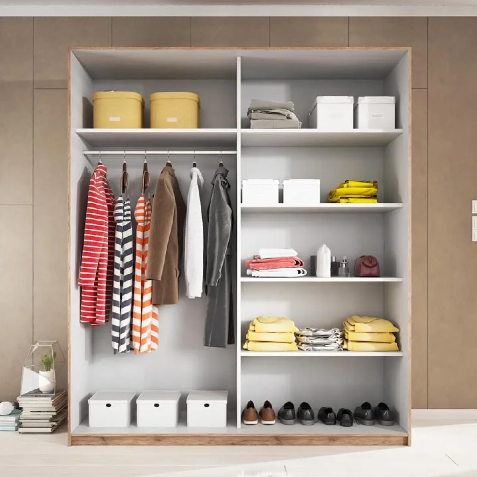 Garnero Arredamenti Armadio Ante Scorrevoli|Guardaroba-Armadio 220x210h cm 2 ante scorrevoli bianco opaco rovere Nexus Gihome®