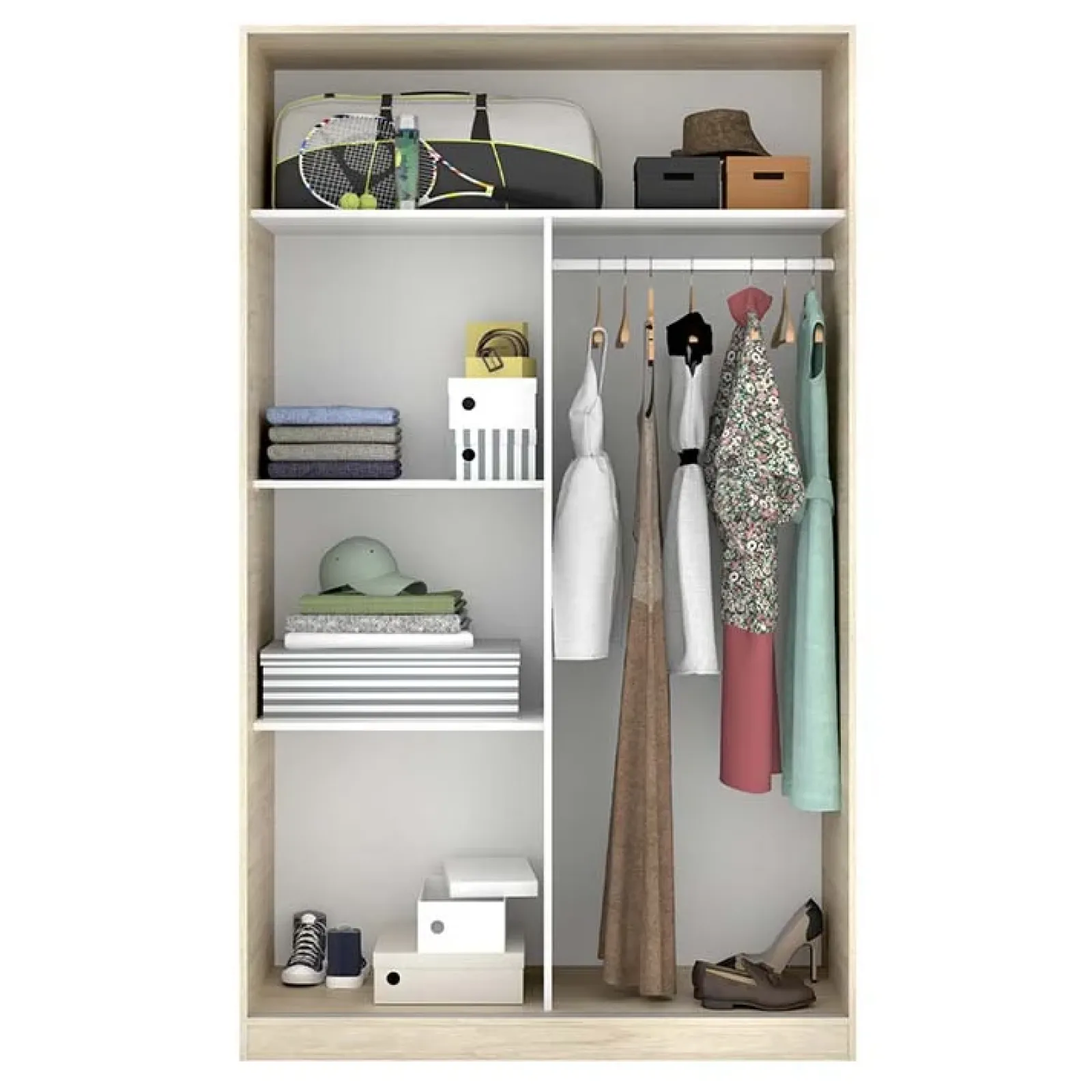 Garnero Arredamenti Armadio Ante Scorrevoli|Guardaroba-Armadio 120x204h cm 2 ante scorrevoli rovere bianco lucido Royal Bianco Lucido - Rovere