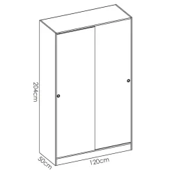 Garnero Arredamenti Armadio Ante Scorrevoli|Guardaroba-Armadio 120x204h cm 2 ante scorrevoli rovere bianco lucido Royal Bianco Lucido - Rovere