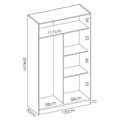Garnero Arredamenti Armadio Ante Scorrevoli|Guardaroba-Armadio 120x204h cm 2 ante scorrevoli rovere bianco lucido Royal Bianco Lucido - Rovere
