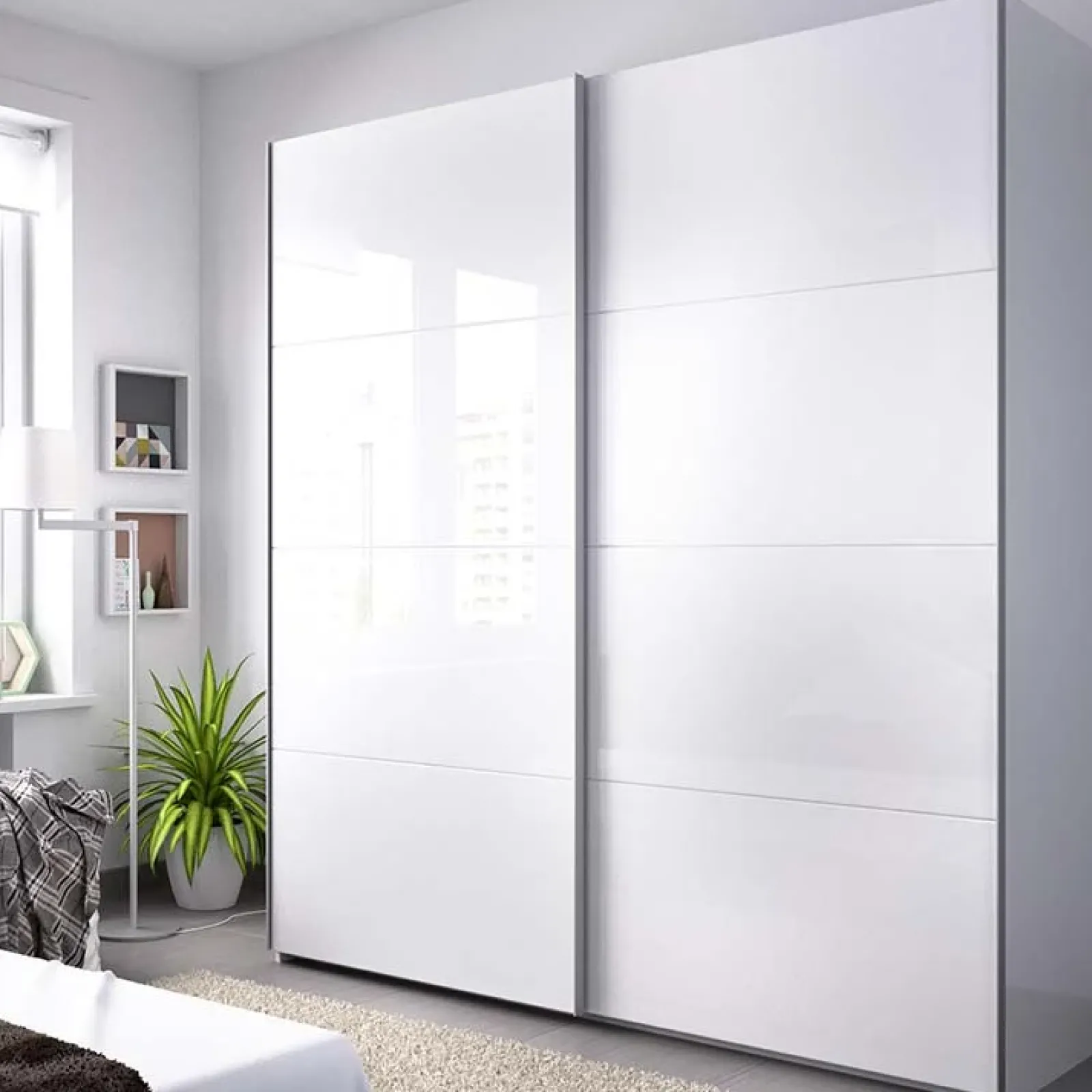 Garnero Arredamenti Armadio Cameretta|Armadio Ante Scorrevoli-Armadio 180x204h cm 2 ante scorrevoli bianco lucido Royal