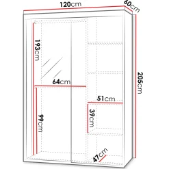 Garnero Arredamenti Armadio Ante Scorrevoli-Armadio 120x205h cm 2 ante scorrevoli con specchio bianco Boselia