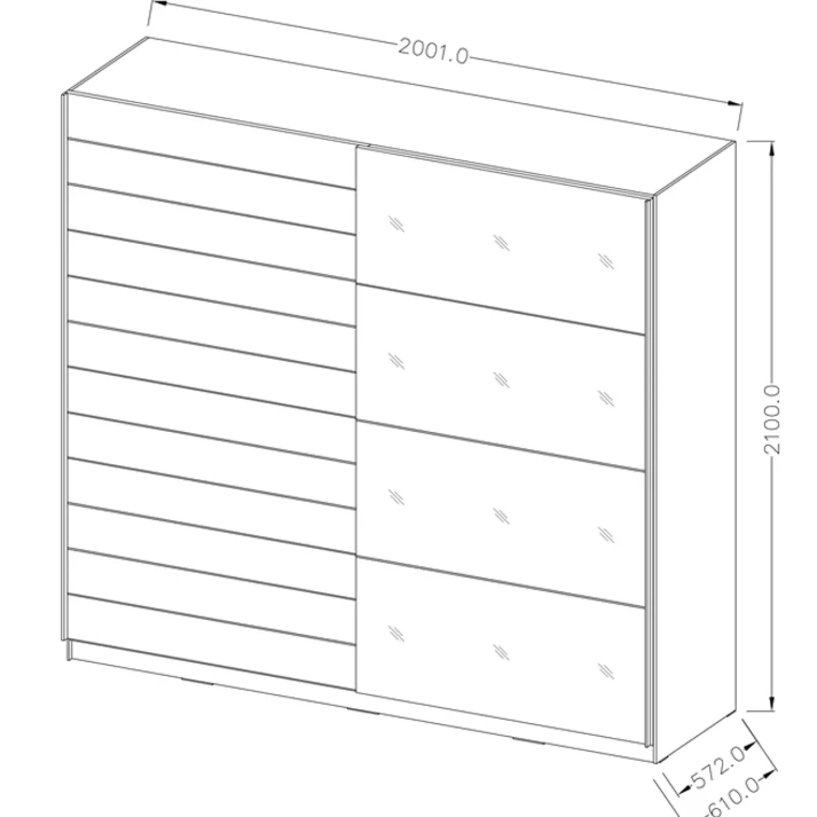 Garnero Arredamenti Armadio Ante Scorrevoli|Guardaroba-Armadio 200x210h cm 2 ante scorrevoli rovere scuro nero lucido Cortina Gihome® Nero Lucido - Wengè