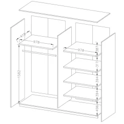 Garnero Arredamenti Armadio Ante Scorrevoli|Guardaroba-Armadio 200x210h cm 2 ante scorrevoli rovere scuro nero lucido Cortina Gihome® Nero Lucido - Wengè
