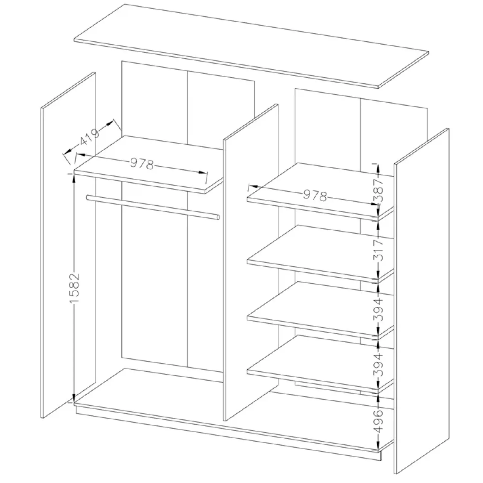 Garnero Arredamenti Armadio Ante Scorrevoli|Guardaroba-Armadio 200x210h cm 2 ante scorrevoli rovere scuro nero lucido Cortina Gihome® Nero Lucido - Wengè