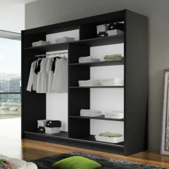 Garnero Arredamenti Armadio Ante Scorrevoli|Guardaroba-Armadio 180x215h cm 2 ante scorrevoli design moderno nero Aisha Nero Opaco