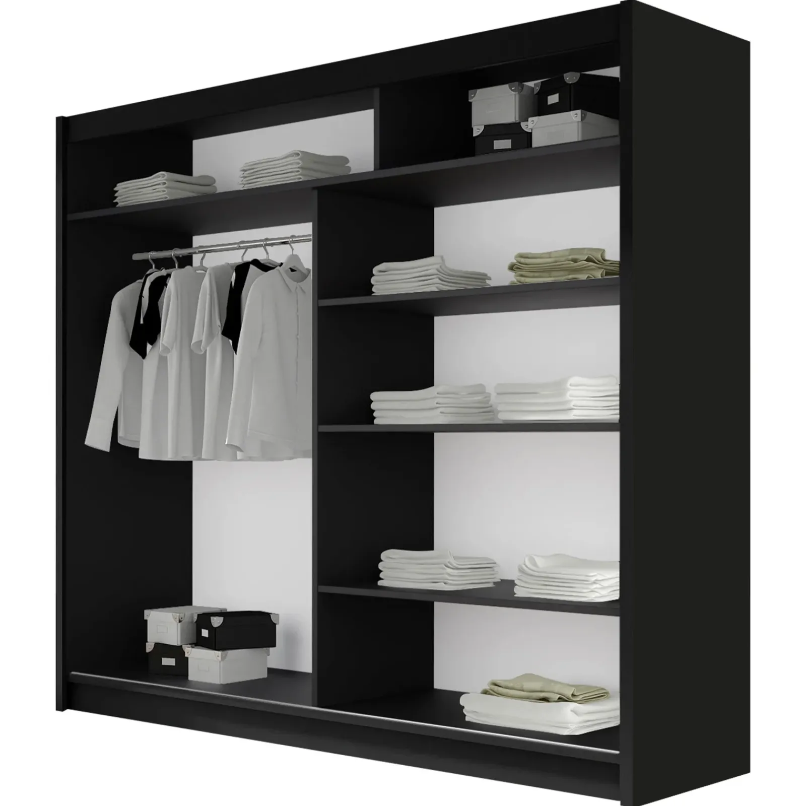 Garnero Arredamenti Armadio Ante Scorrevoli|Guardaroba-Armadio 180x215h cm 2 ante scorrevoli design moderno nero Aisha Nero Opaco