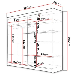 Garnero Arredamenti Armadio Ante Scorrevoli|Guardaroba-Armadio 180x215h cm 2 ante scorrevoli design moderno nero Aisha Nero Opaco