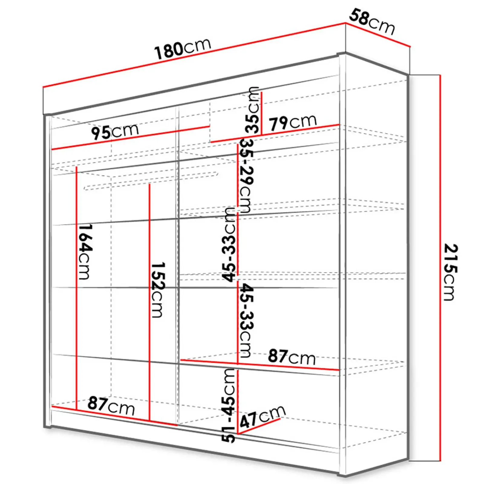 Garnero Arredamenti Armadio Ante Scorrevoli|Guardaroba-Armadio 180x215h cm 2 ante scorrevoli design moderno nero Aisha Nero Opaco