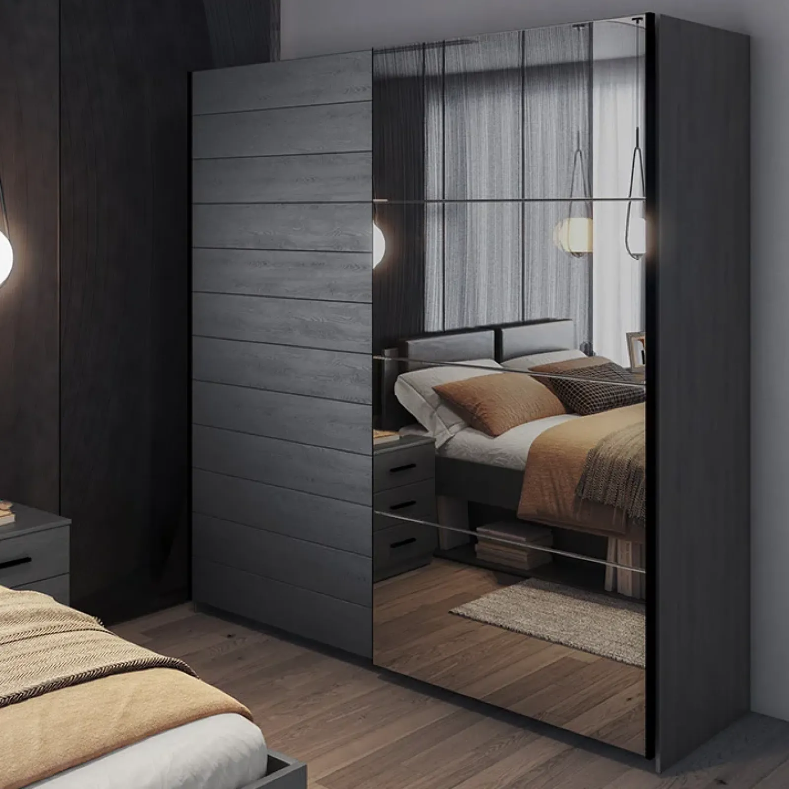 Garnero Arredamenti Armadio Ante A Specchio|Armadio Ante Scorrevoli-Armadio 200x210h cm 2 ante scorrevoli con specchio Cortina Gihome® Ossido