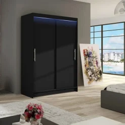 Garnero Arredamenti Armadio Ante Scorrevoli|Guardaroba-Armadio 120x200h cm 2 ante scorrevoli nero con led Tancredi