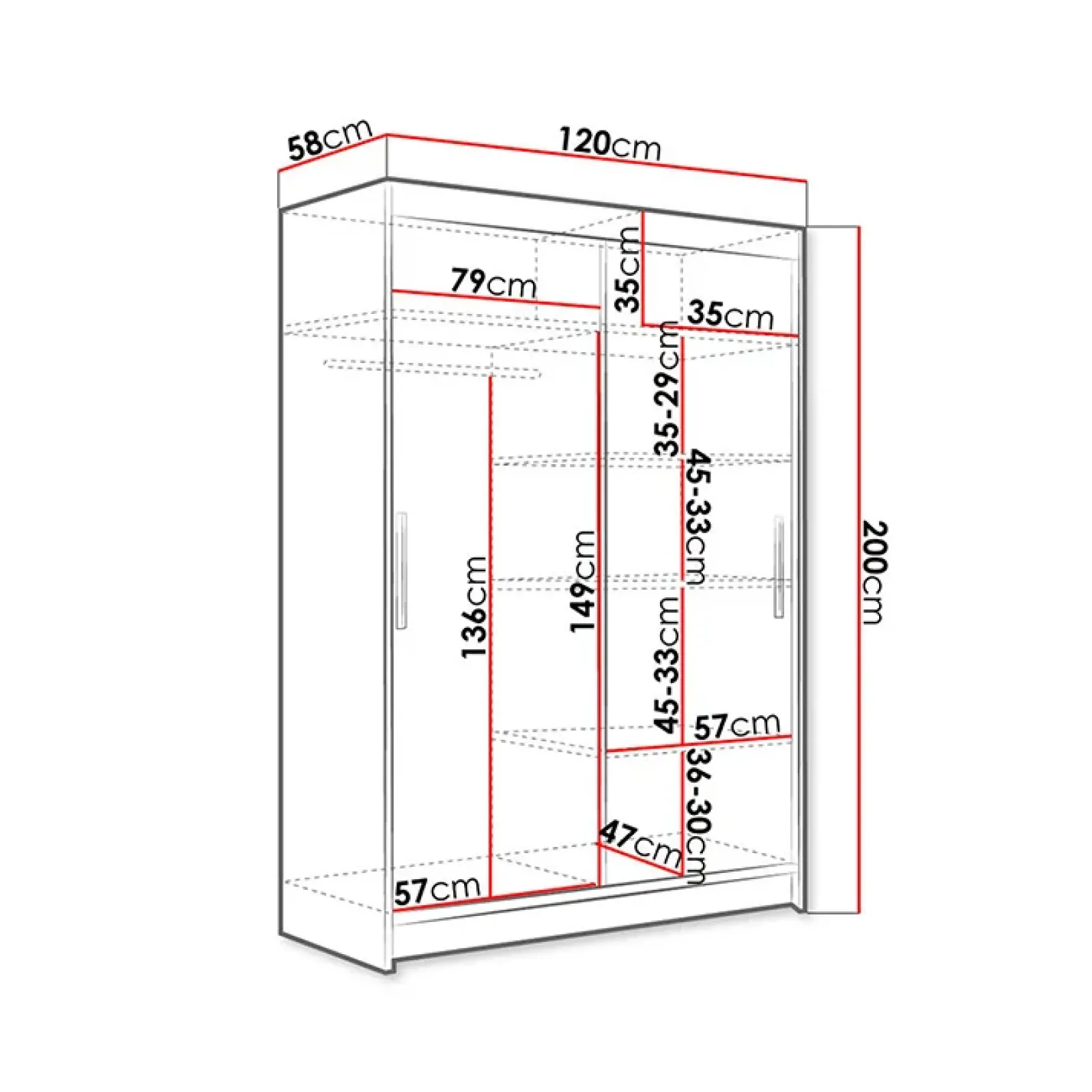 Garnero Arredamenti Armadio Ante Scorrevoli|Guardaroba-Armadio 120x200h cm 2 ante scorrevoli nero con led Tancredi