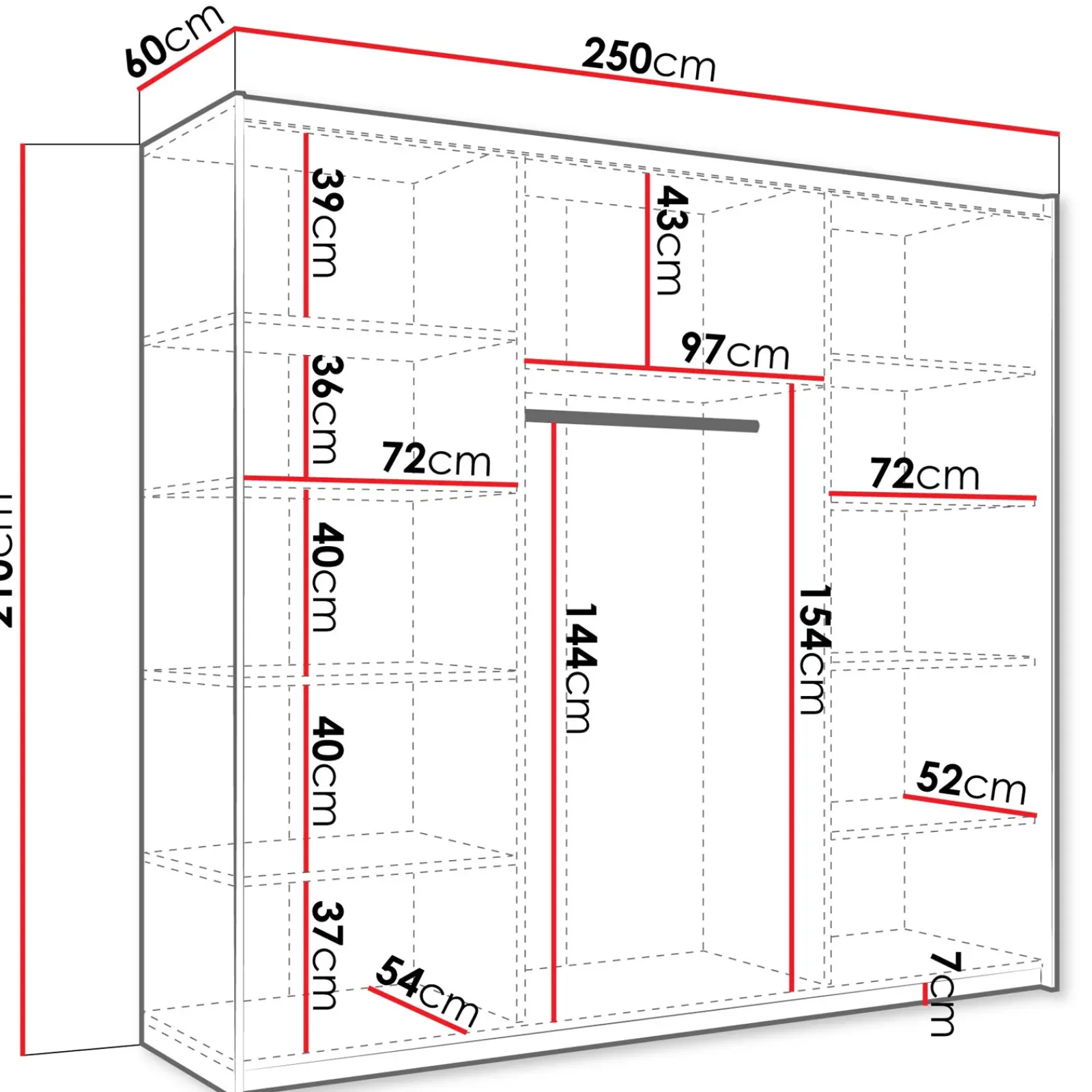 Garnero Arredamenti Armadio Ante A Specchio|Armadio Ante Scorrevoli-Armadio 250x210h cm 3 ante scorrevoli con specchio bianco Lilly