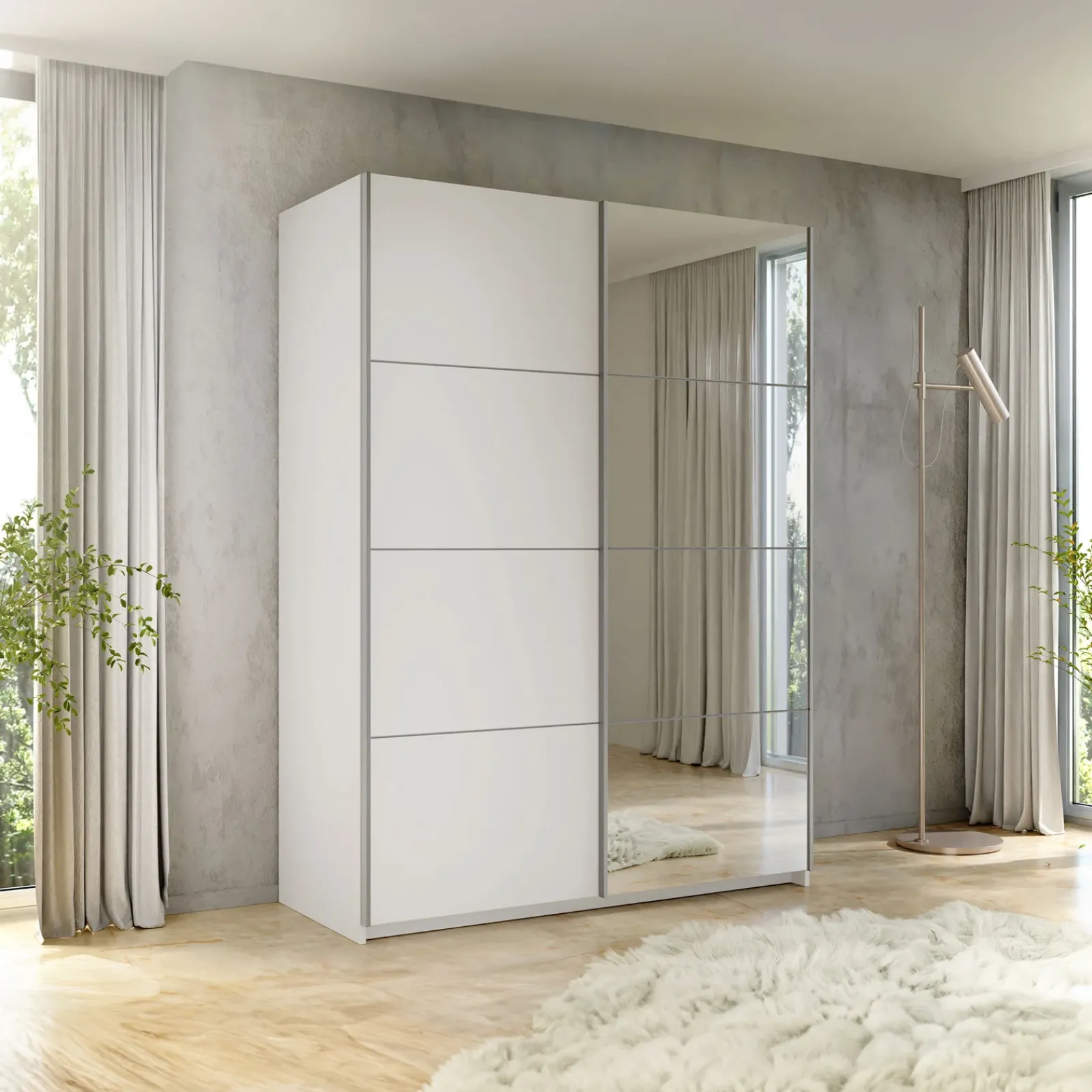 Garnero Arredamenti Armadio Ante A Specchio|Armadio Ante Scorrevoli-Armadio 150x210h cm 2 ante scorrevoli con specchio bianco Lilly