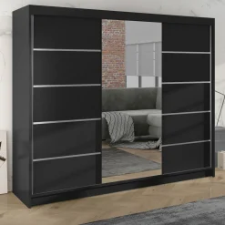 Garnero Arredamenti Armadio Ante Scorrevoli-Armadio 200x215h cm 2 ante scorrevoli con specchio Silven Nero Opaco