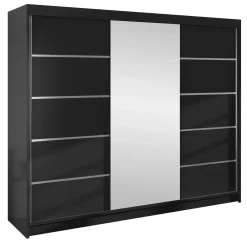 Garnero Arredamenti Armadio Ante Scorrevoli-Armadio 200x215h cm 2 ante scorrevoli con specchio Silven Nero Opaco