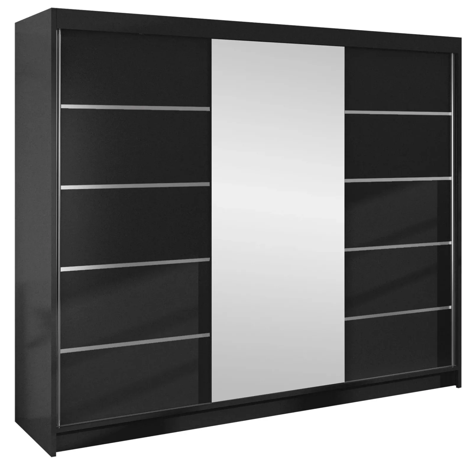 Garnero Arredamenti Armadio Ante Scorrevoli-Armadio 200x215h cm 2 ante scorrevoli con specchio Silven Nero Opaco