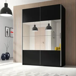 Garnero Arredamenti Armadio Ante A Specchio|Armadio Ante Scorrevoli-Armadio 150x210h cm 2 ante scorrevoli con specchio Pascal Gihome® Nero Opaco