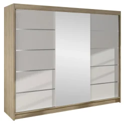 Garnero Arredamenti Armadio Ante Scorrevoli-Armadio 200x215h cm 2 ante scorrevoli con specchio rovere sonoma bianco opaco Silven Rovere sonoma - Bianco opaco