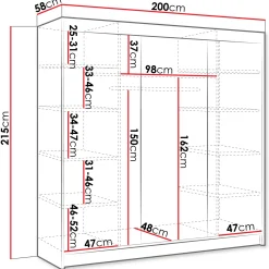 Garnero Arredamenti Armadio Ante Scorrevoli-Armadio 200x215h cm 2 ante scorrevoli con specchio rovere sonoma bianco opaco Silven Rovere sonoma - Bianco opaco