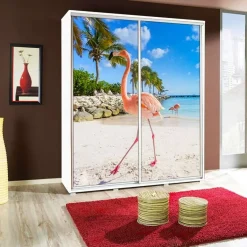 Garnero Arredamenti Armadio Ante Scorrevoli|Guardaroba-Armadio 155x215h cm 2 ante scorrevoli moderno Eliot Stampa Fenicottero