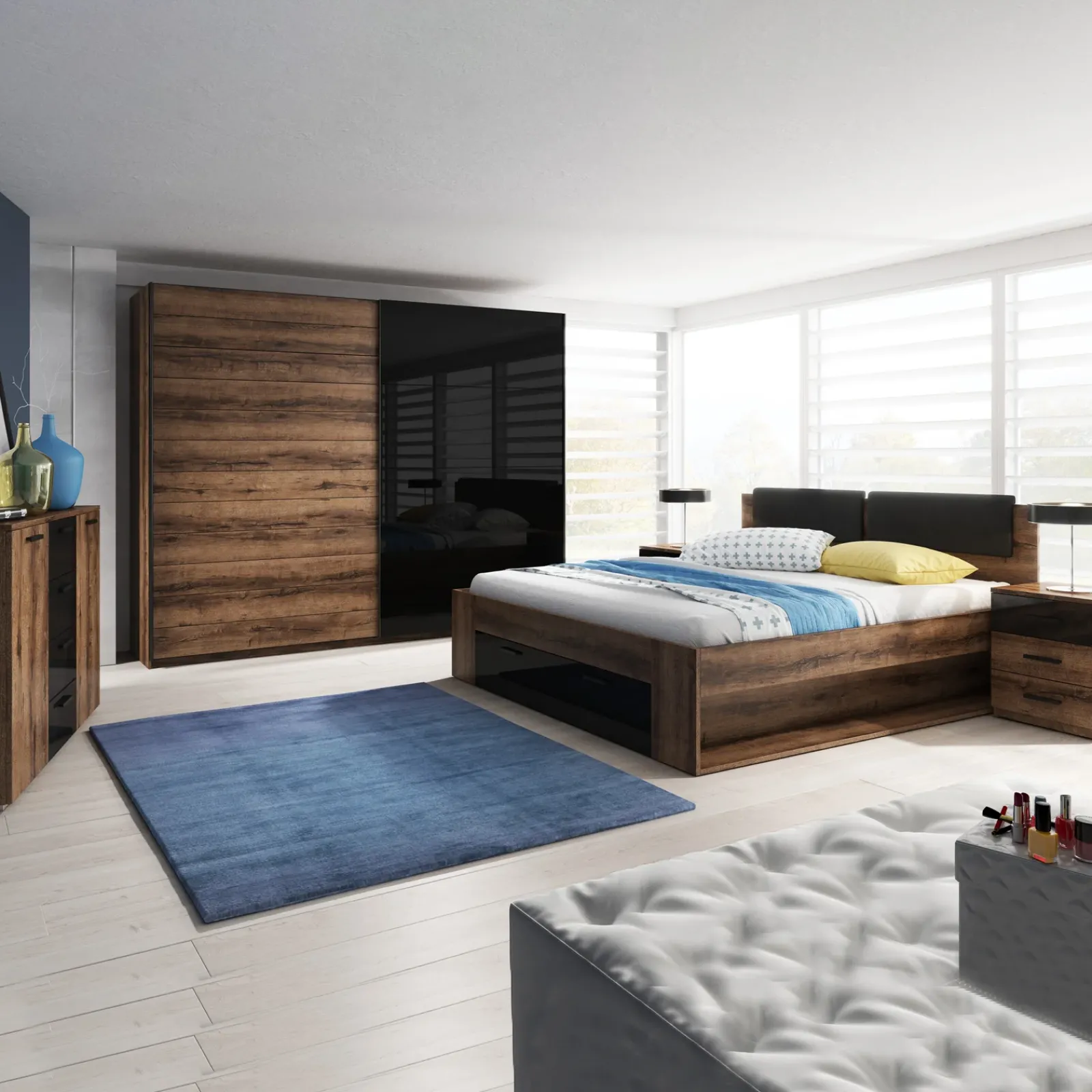 Garnero Arredamenti Armadio Ante Scorrevoli|Guardaroba-Armadio 270x210h cm 2 ante scorrevoli rovere nero lucido Cortina Gihome® Nero Lucido - Wengè